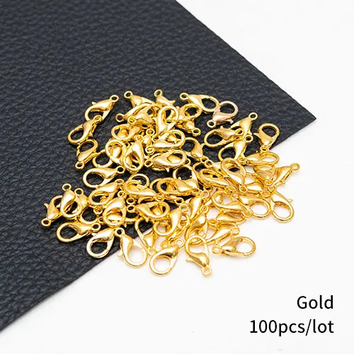 Golden 100pcs 100 шт./лот, 3 цвета, застежка-коготь из цинкового сплава для ювелирных изделий, ожерелья, браслетов, без никеля(12x7 мм - Цвет: Golden 100pcs