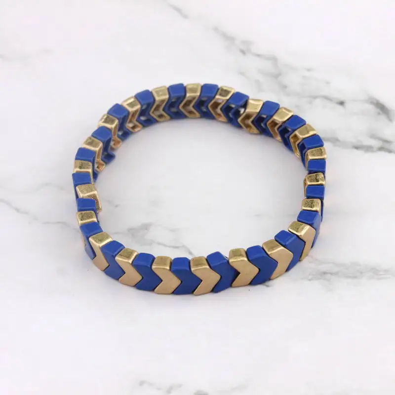 ZWPON Painted Metallic Chevron Bangles Elastic Herringbone Boho Bracelets Women V Shape Arrow Bangles Jewelry Wholesale