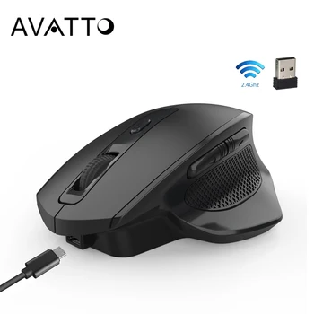 

AVATTO T28 6 Button 2.4G Wireless Ergonomic Vertical Gaming Mouse , USB Rechargeable 2400 DPI Optical Office Mice for Laptop PC