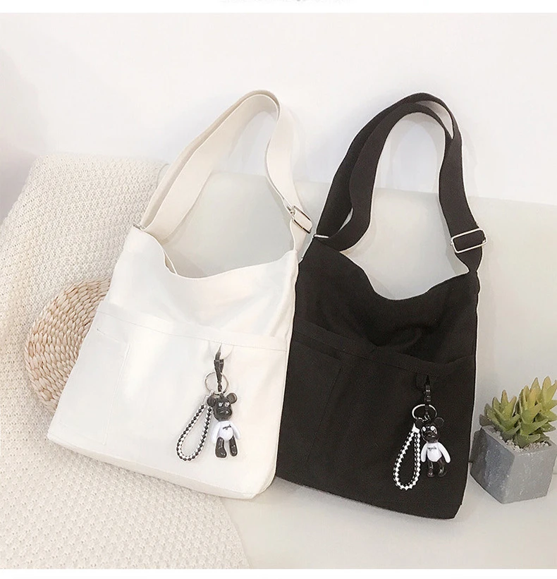 New Lady's Cross-body Bag Canvas Art Plain Color Single Shoulder Bag College and High School Remedial Bag Class Bag
