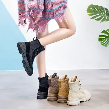 

Women's Boots Shoes Genuine Leather + Canvas Women Shoes Woman Breathable Special Force Desert Combat Ankle Boots