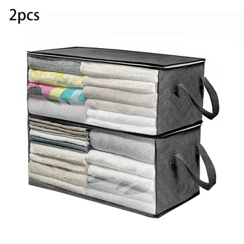

2pcs/set Closet Bag Home Storage Box Moisture Proof Portable Quilt Organizer Luggage Folding Sweater Clothes Blanket Zipper