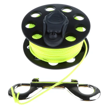 

100ft 30m Underwater Finger Reel with Stainless Double Ended Clip & Handle Wreck Scuba Diving Tech Spool - Yellow Line