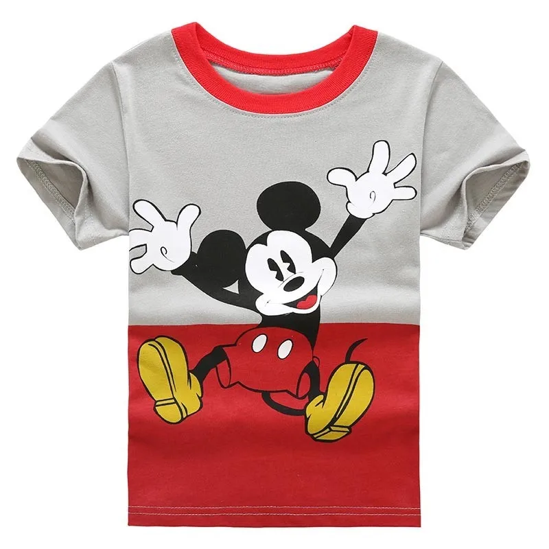 Летние детские футболки на мальчиков Комплекты с изображением Микки Мауса для девочек, футболка и джинсовые брюки комплект одежды для детей с Микки Маусом комплекты для малышей Детская одежда