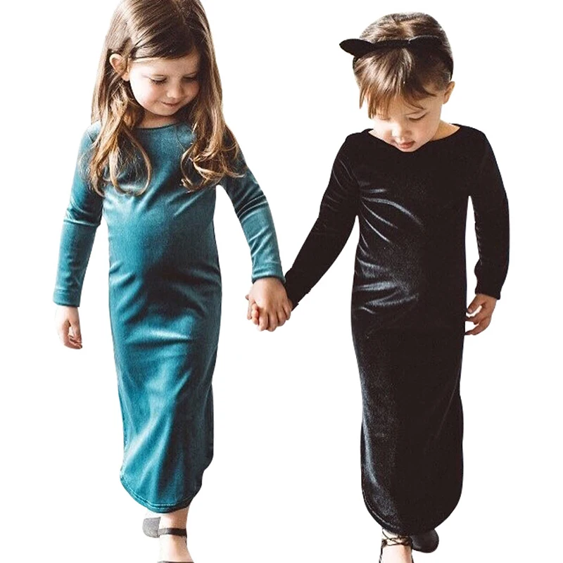 Chifuna-robe longue en velours doré pour filles | Vêtements à manches longues pur, nouvelle collection