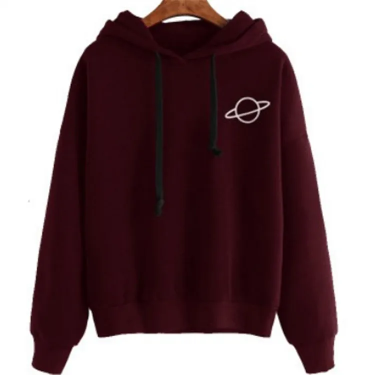

Planet Print Drop Shoulder Hoodie Women Yellow Pullovers Spring Autumn Ladies Hooded Full Sleeve Sweatshirt for Women and Men