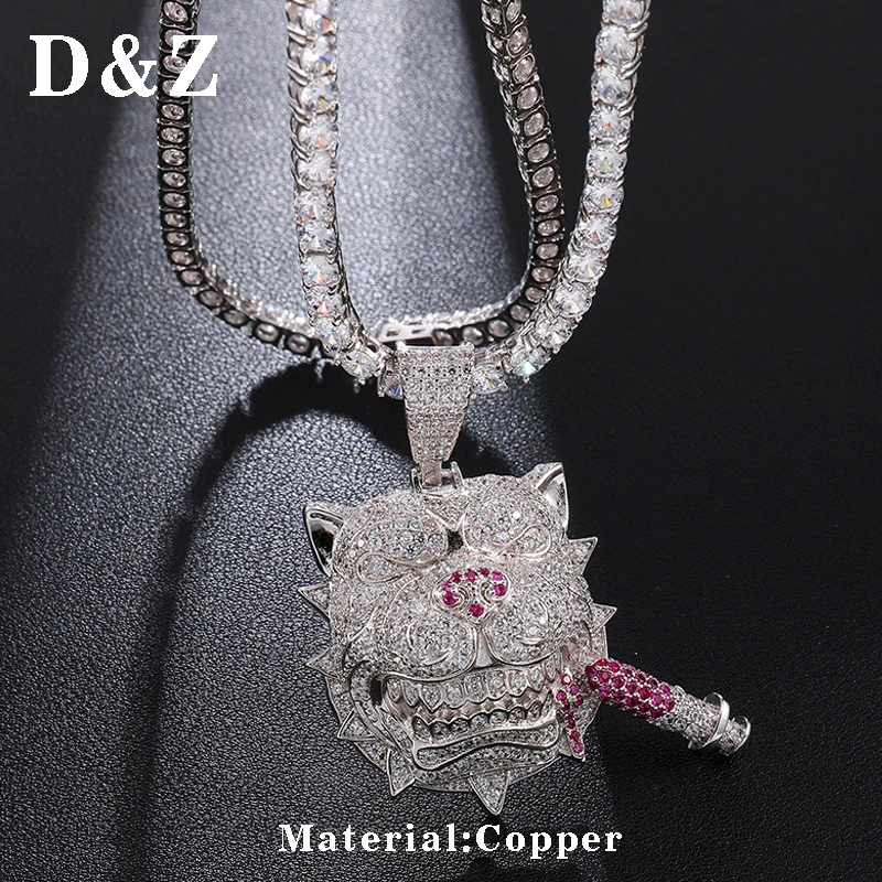 

D&Z Ins Fashion Iced Out Bling CZ Dog with Needle Necklaces Pendants For Men Hip Hop Street Rapper Jewelry