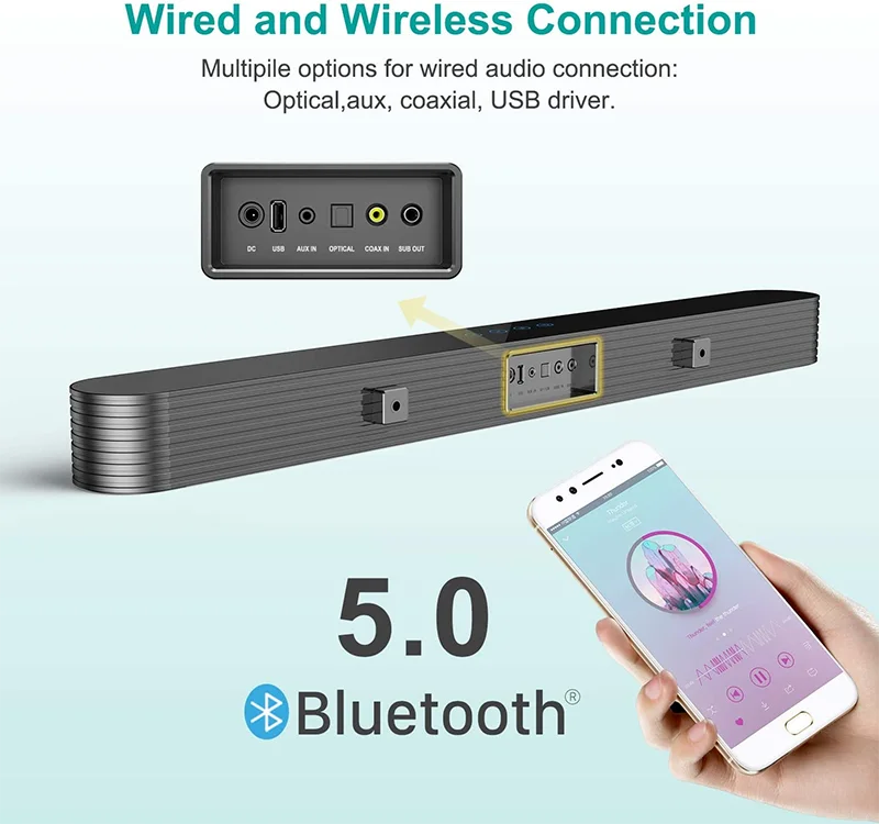 Bluetooth динамик с сабвуфером 120 Вт Саундбар для ТВ бас саундбар регулируемый