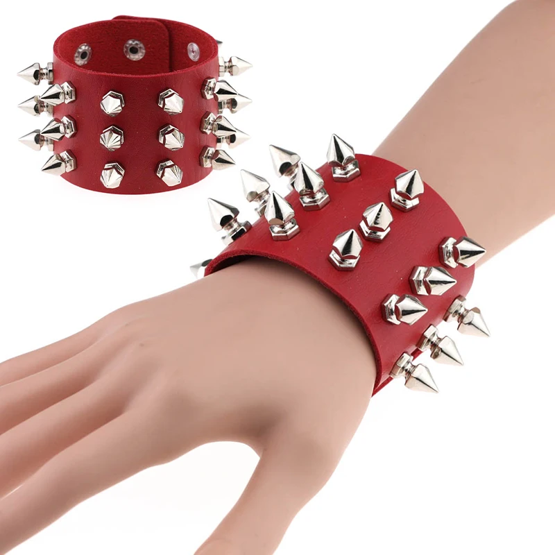 Punk Spikes Rivet Stud Wide Cuff Leather Bracelets Bangles Gothic Rock Unisex Bangle Harness Bracelets Charm Bileklik Pulseiras
