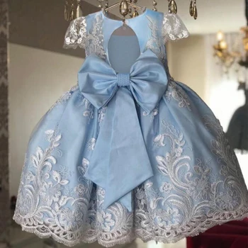 

2020 New Summer Kids Flower Embroidered Princess Dresses Baby Girls Big Bow Lace Tutu Ball Gown Baby Girls Wedding Party Dress