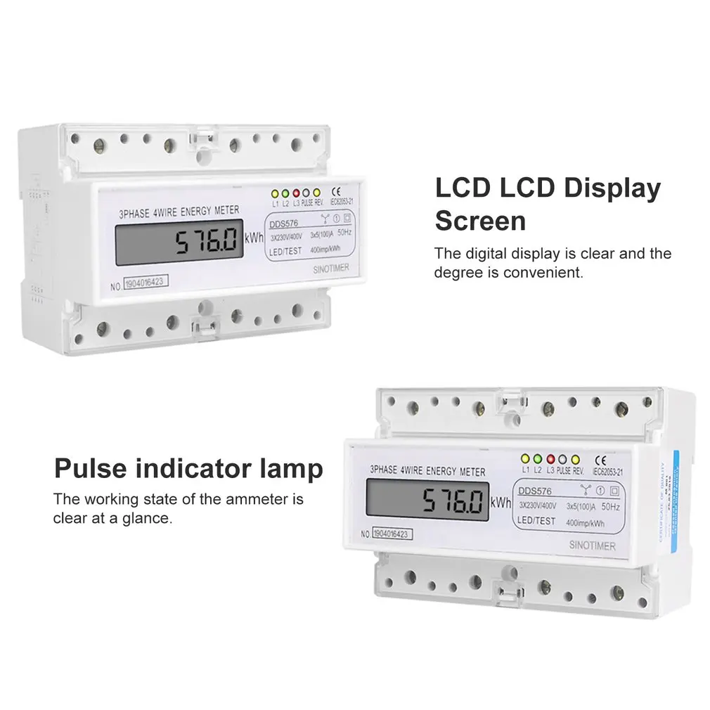 SINOTIMER DDS576 трехфазный 4 провода 7P ЖК-цифровой ваттметр энергопотребление din-рейку Электрический счетчик переменного тока 380 В