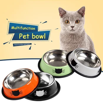 

Pet Bowl Durable Stainless Steel Cat Feeding Dishes Non-Slip Pet Cat Food Drink Bowl Cat Water Food Feeder Pet Products For Cats