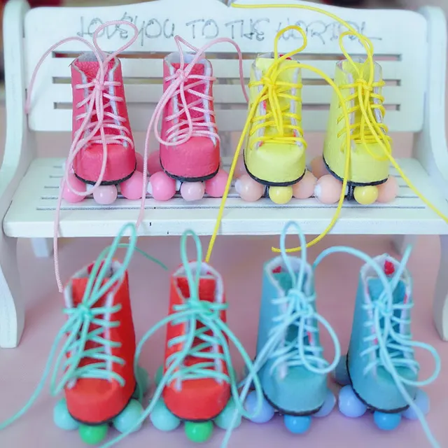 US $14.56 doll shoes for ob11 baby plain body beauty knot pig bjd 1/12 clay hand handle can wear Roller skate