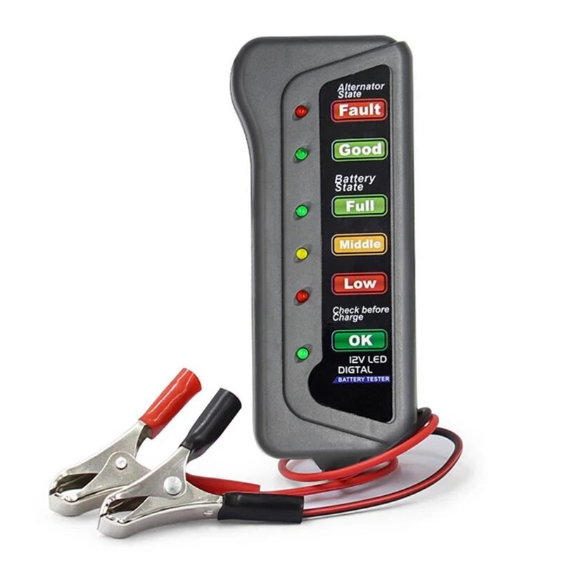 12V Digital Car Auto Tester Alternator 6 LED Light Diagnostic Tool For Truck Motorcycle Bike Lead Acid Lithium Battery |