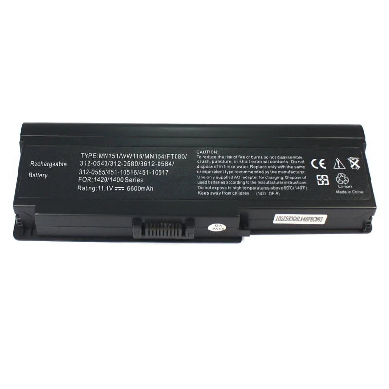 9 ячеек Батарея для DELL Inspiron 1420 V1400 для Vostro 1400 WW118 WW116 NR433 MN151 FT095 FT080 KX117 312-0543 ноутбук Батарея