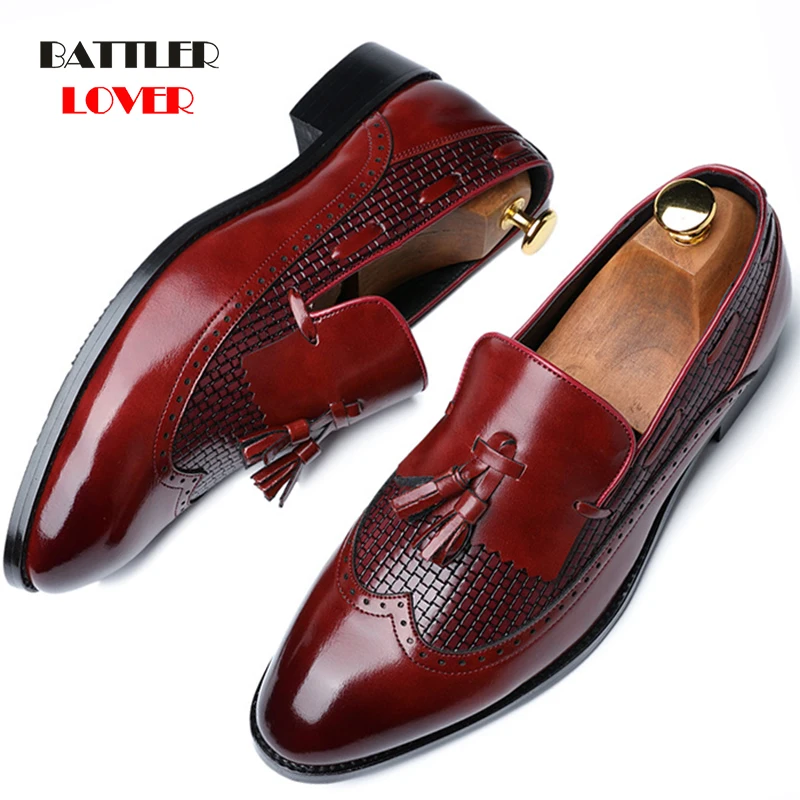 Fashion Men Casual Shoes Breathable Leather Loafers Tassel Office Shoes For Men Driving Moccasins Comfortable Slip on Size 38-48