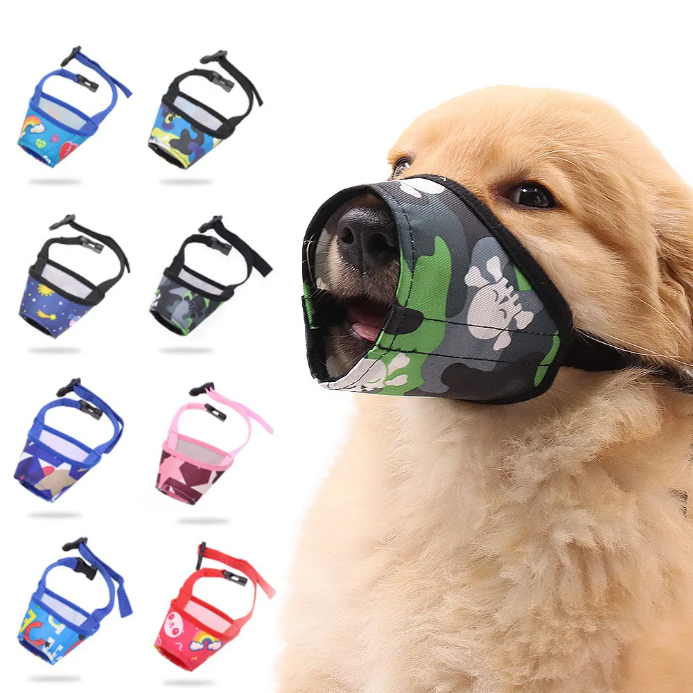 Dog Muzzle to Anti Biting Barking Chewing Adjustable Soft Polyester Pet Muzzles for Small Medium Large Dogs Printed Puppy Muzzle