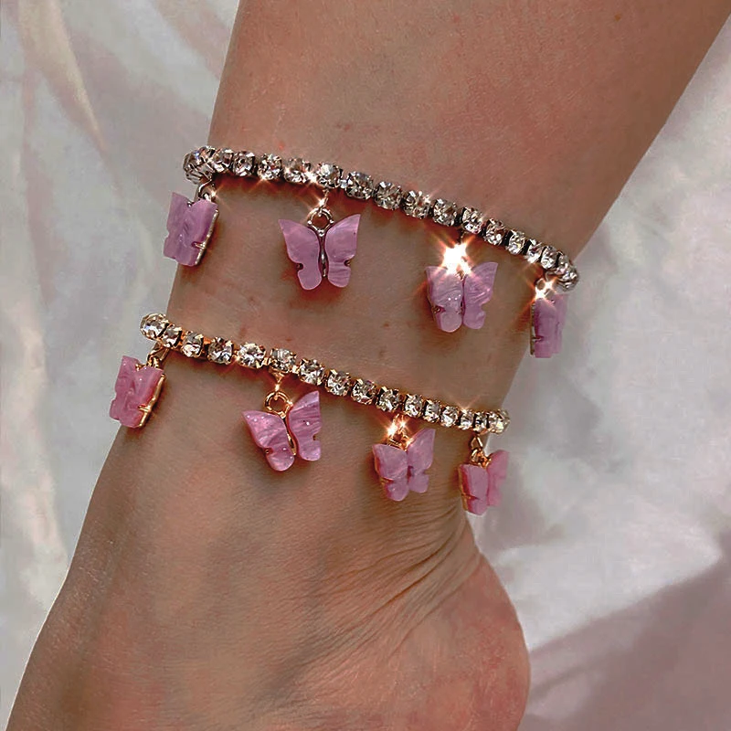 Cender 2020 New fashion Resin Butterfly Pendant Anklet Bracelet On Leg Rhinestone Tennis Chain Anklets For Women Foot Jewelry Cender 2020 New fashion Resin Butterfly Pendant Anklet Bracelet On Leg Rhinestone Tennis Chain Anklets For Women Foot Jewelry