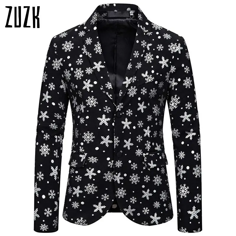 

Christmas Men Blazer Bronzing Snowflake Blazers Men Two Button Single Breasted Mens Suit Jacket New Year Party Blazer Masculino