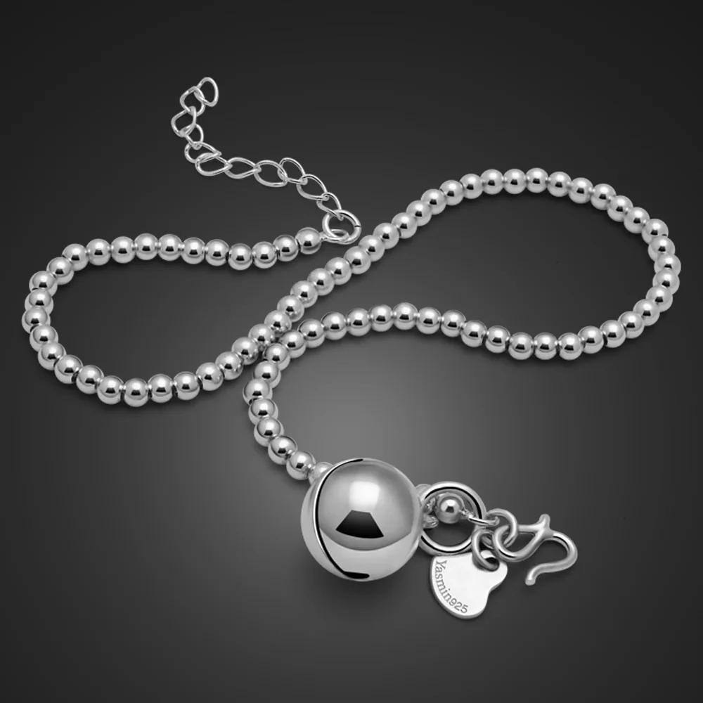 Fashion 100% 925 Sterling Silver Bells Anklets Cute Beach Foot 27 cm Simple Beads Anklets Bohemia Bracelet Women Jewelry Gift Fashion 100% 925 Sterling Silver Bells Anklets Cute Beach Foot 27 cm Simple Beads Anklets Bohemia Bracelet Women Jewelry Gift