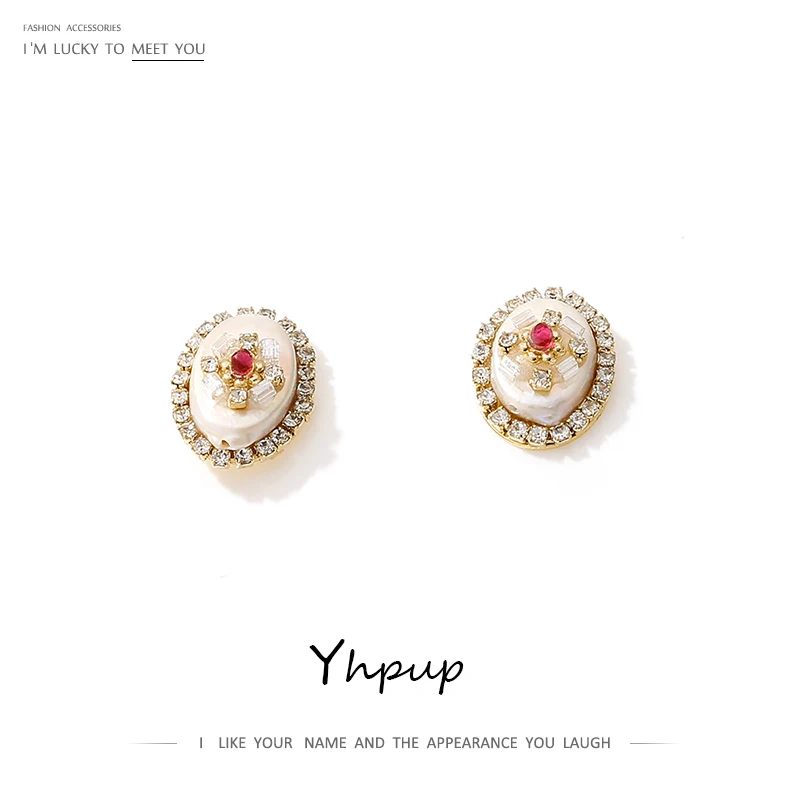 Yhpup натуральный жемчуг серьги гвоздики роскошные стразы Сверкающие Серьги Pendientes элегантные для женщин Свадебная вечеринка ювелирные изделия S925