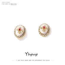 Yhpup натуральный жемчуг серьги гвоздики роскошные стразы Сверкающие Серьги Pendientes элегантные для женщин Свадебная вечеринка ювелирные изделия S925