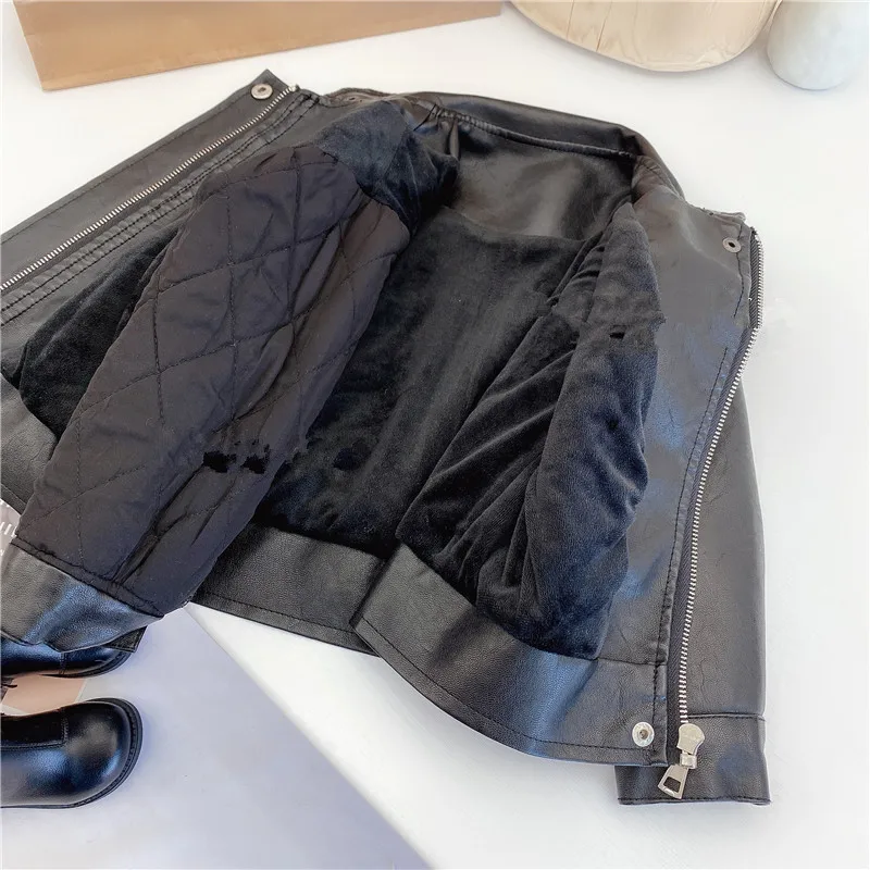 Fashion Boy Outerwear New Spring Autumn Winter Boy PU Jacket Children Warm Velvet Lining Coat For Coat
