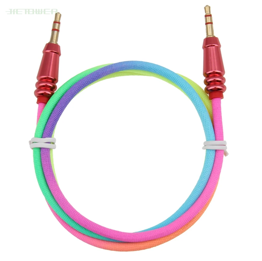 200pcs Audio Cable 3 5mm Jack Male To Male Rainbow Round Bullet Cloth Aux Cable for IPhone 6 6S Car Headphone Wire Line Aux Cord