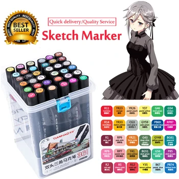 

TianHao Art Marker 12/24/36/48/60/80 Colors Marker set Oil Based Markers pen Dual Head Sketch Marker Brush Pen For Draw Manga