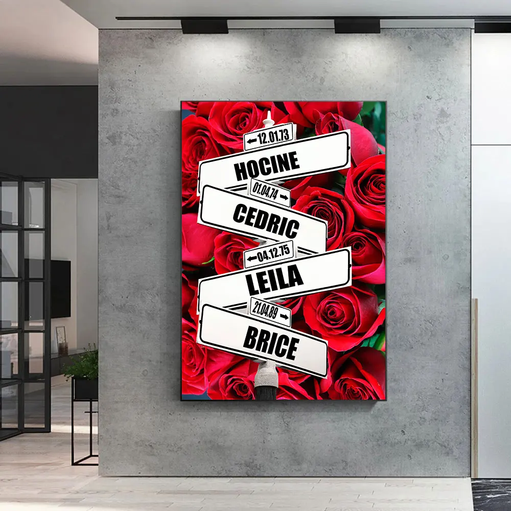 

Custom Canvas Painting Intersection Street Sign 2-6 Names Anniversary Wall Art Personalized Father's Day Gift Family Street Sign