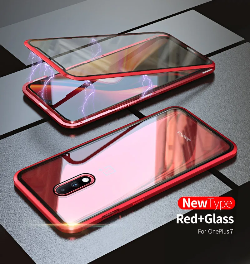 

Oneplus 7 7 Pro Luxury 360 Full Cover Front Back Tempered Glass Double Cover For One Plus7pro Magnetic Adsorption Metal Case