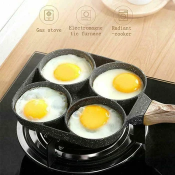 

4 Hole Fried Egg Burger Pan Non-stick Ham Pancake Maker Wooden Handle Suitable For Gas Stove And Induction Cooker Kitchen Tools
