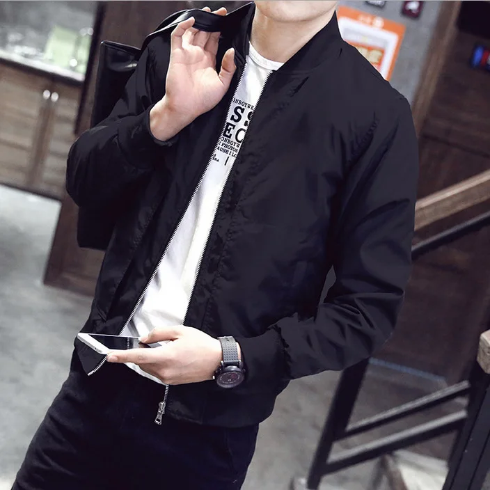 

Jacket Men's Baseball Collar Coat Men Jacket Casual Thin Autumn New Products Large Size Ribbed Pattern MEN'S Jacket