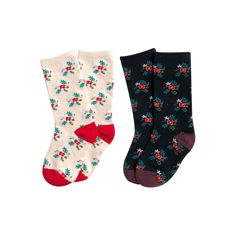 Новые зимние детские носки, 1 пара, носки для девочек из чесаного хлопка с цветным принтом
