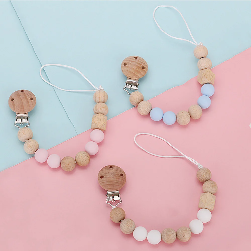 

Wooden Baby Pacifier Clip Anti-chain Infant Pacifier Chain Baby Teether Pacifier Clips Infant Feeding
