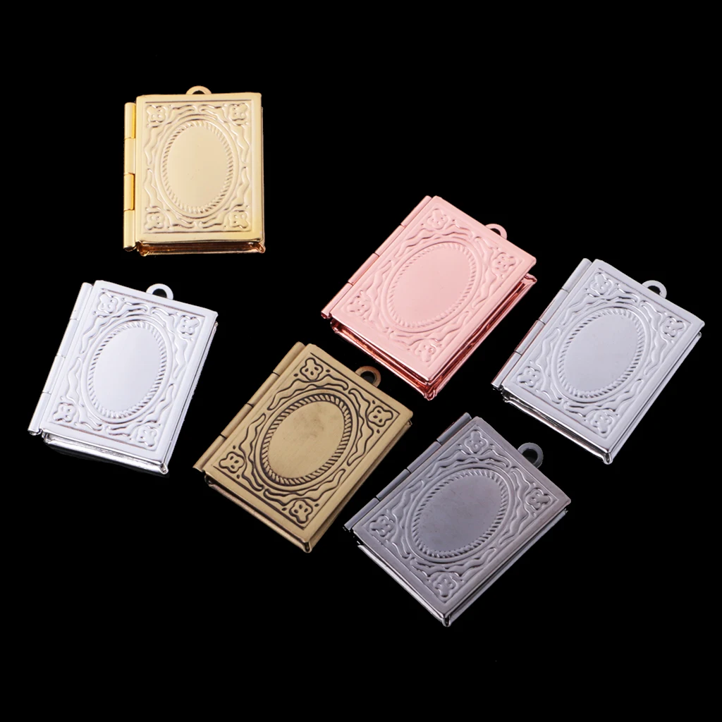 6Pcs Classic Flower Book Picture Photo Frame Locket Pendant Charms Finding