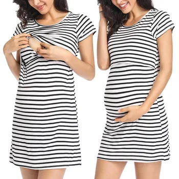 

2020 Summer New Fashion Womens Pregnants Nursing Baby For Maternity Stripe Sexy Daily Dress Wholesale Free Ship