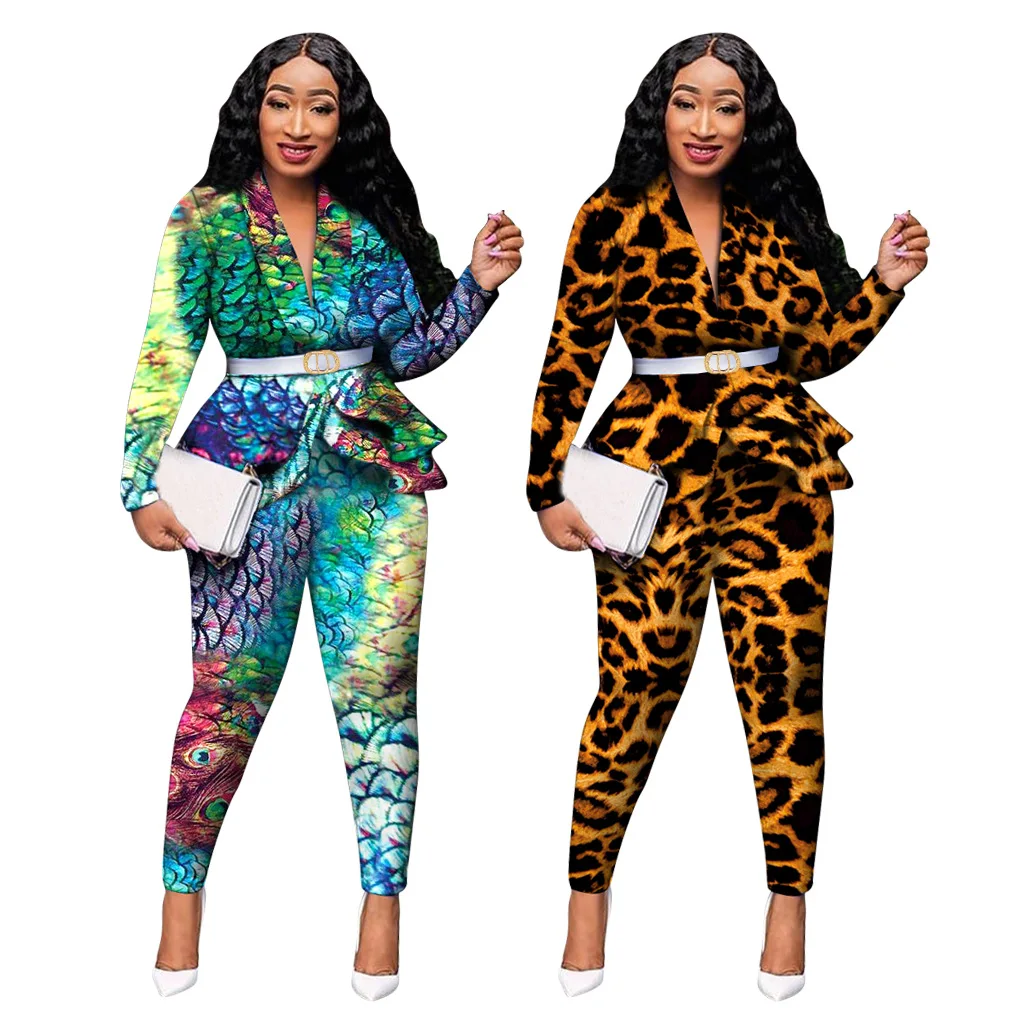 2 Piece Set Africa Clothing Suit For Women Sets New African Print Elastic Bazin Baggy Rock Style Dashiki Sleeve Famous Suit Lady