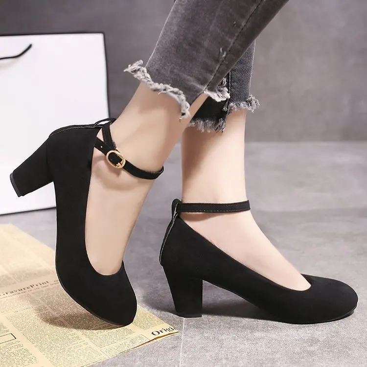 

Women Shoes Spring Fashion High Heels Square Heel High 5cm Classics Gladiator Sexy Party Wedding Shoes Women Suede Black Red