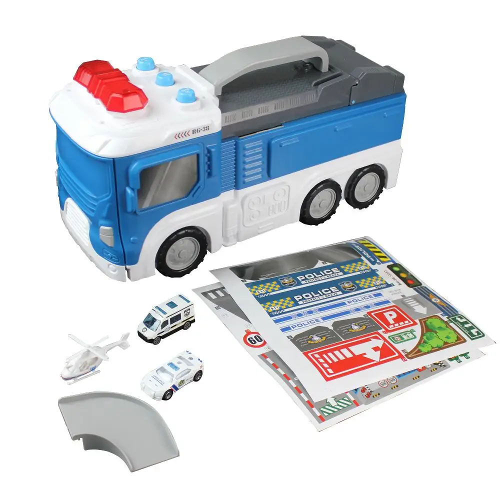 

None Children Simulation Fire Truck Sound and Light Deformation Car Track/Parking Fire Mobile Headquarters for Kids