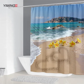 

200x180 sunny beach print shower curtain sea scenery bathroom screen with hook decorative curtain Washable home curtains