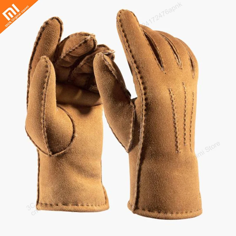 

2 color xiaomi sheepskin warm gloves merino sheepskin fur warm and warm couple gloves smart home