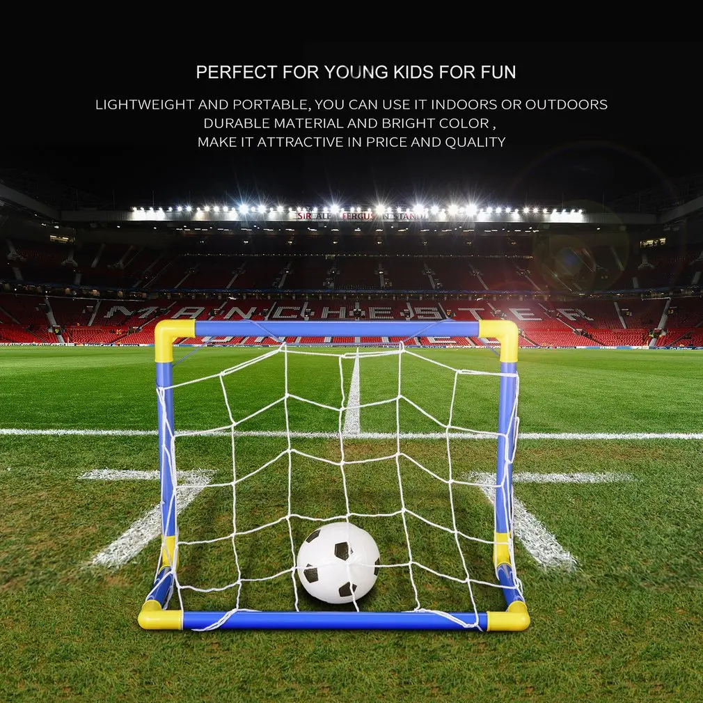 Folding Mini Football Soccer Goal Post Net Set with Pump Kids Sport Toy WN Kw