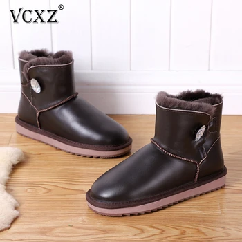 

VCXZ 2020 New Waterproof Cowhide Leather warm Shearling Fur Lined Winter Boots Women Rhinestones fashion high quality Snow Boots