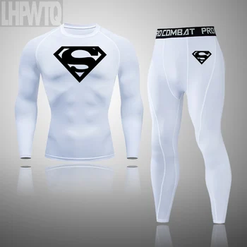 

winter Sweat Drying MMA Thermal Underwear For Men Compression Quick Drying Long Johns Sets Superman clothing size S to 4XL
