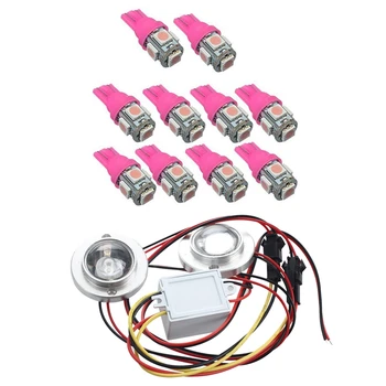 

10X T10 W5W 5050 5SMD 501 Auto Vehicle LED Bulb Car Lamp Pink 12V & 2 x Blue Light LED Strobe Flash Brake Tail Light