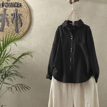 

2020 ZANZEA Women's Button Blouse Elegant Spring Solid Shirts Casual Long Sleeve Blusa Female Lapel Tunic Plus Size Tops Chemise