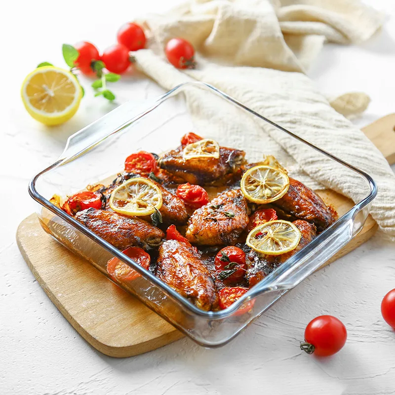 Прозрачный стеклянный поднос для духовки Квадратная тарелка микроволновой печи
