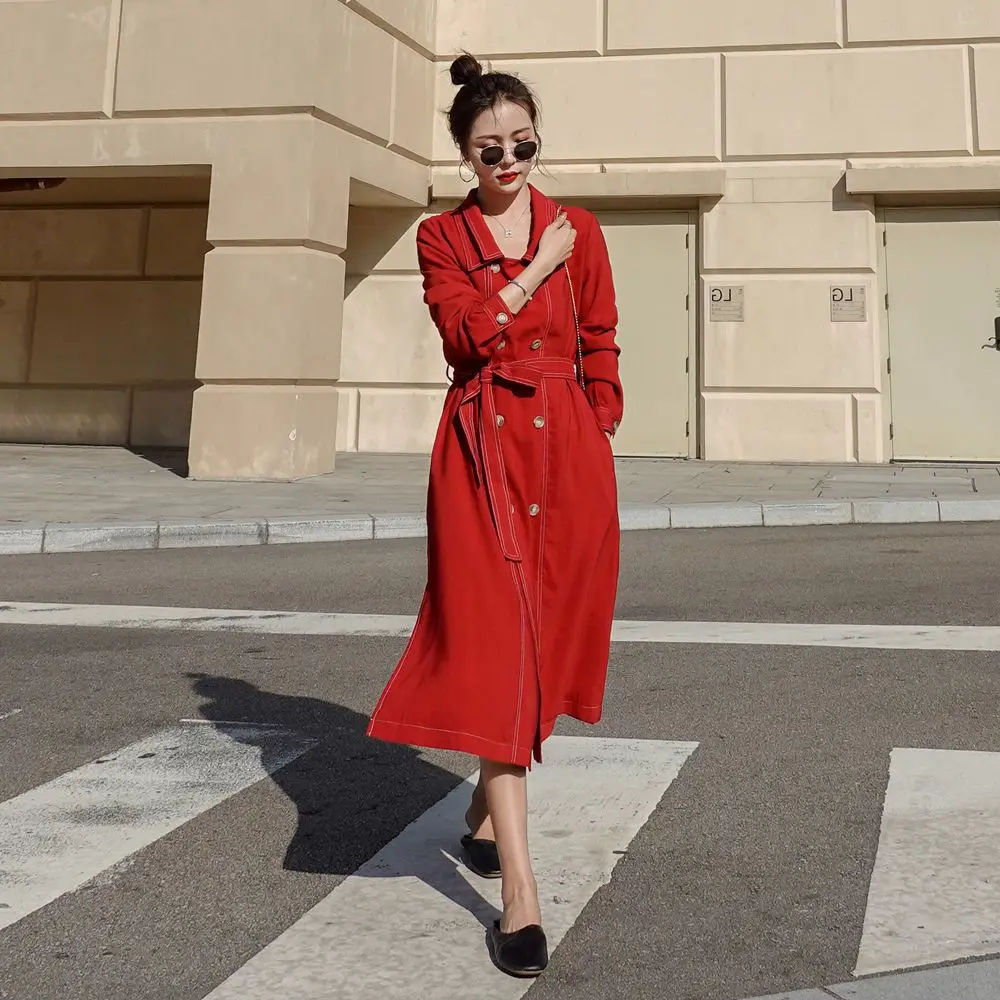 

Photo Shoot France Non-mainstream Double Breasted Shirt Dress 2020 Spring New Style WOMEN'S Dress Retro CHIC-Style Waist Hugging