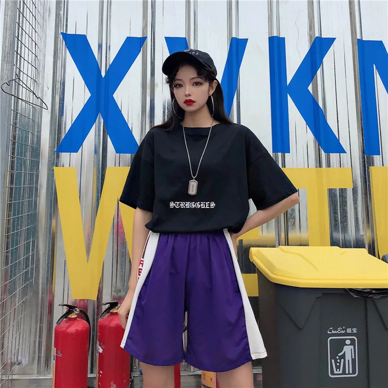 Корейский стиль Ulzzang Harajuku, свободные шорты с пятью точками, женские корейские студенческие шорты в стиле хип-хоп, летние шорты с вышитыми буквами